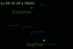 Recadrée (et agrandie), on perçoit maintenant les (une belle) bandes de Jupiter et Titan. L'image originale, avec seulement dix pixels pour le satellite de Saturne et un diamètre de trente pixels pour Jupiter (donc 700 en surface) souffre de sous-échantillonnage. Monter une lentille de Barlow (sur la lunette) pour augmenter la focale aurait été possible, améliorant l'échantillonnage et donc la qualité (et quantité) de détails visibles à la surface de Jupiter. En revanche le cadrage serait devenu plus difficile, avec le risque de ne pas avoir tous les satellites dans le champ. Les nuages menaçants à l'horizon ont dissuadé la tentative, qui impliquait en plus du montage de la lentille, une nouvelle mise au point et un recadrage.