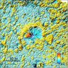 Relevé des différences d'altitudes avant et après la collision avec l'impacteur. Au centre, un cratère d'environ dix mètres de diamètre, et autour les retombées.